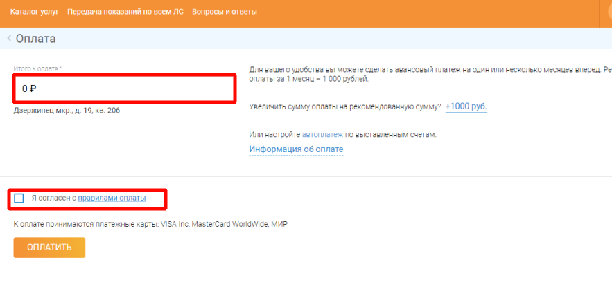 Указать сумму оплаты